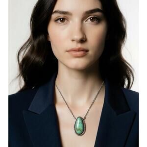 Navajo Alfred Martinez Sterling Kingman Green Turquoise Pendant Necklace